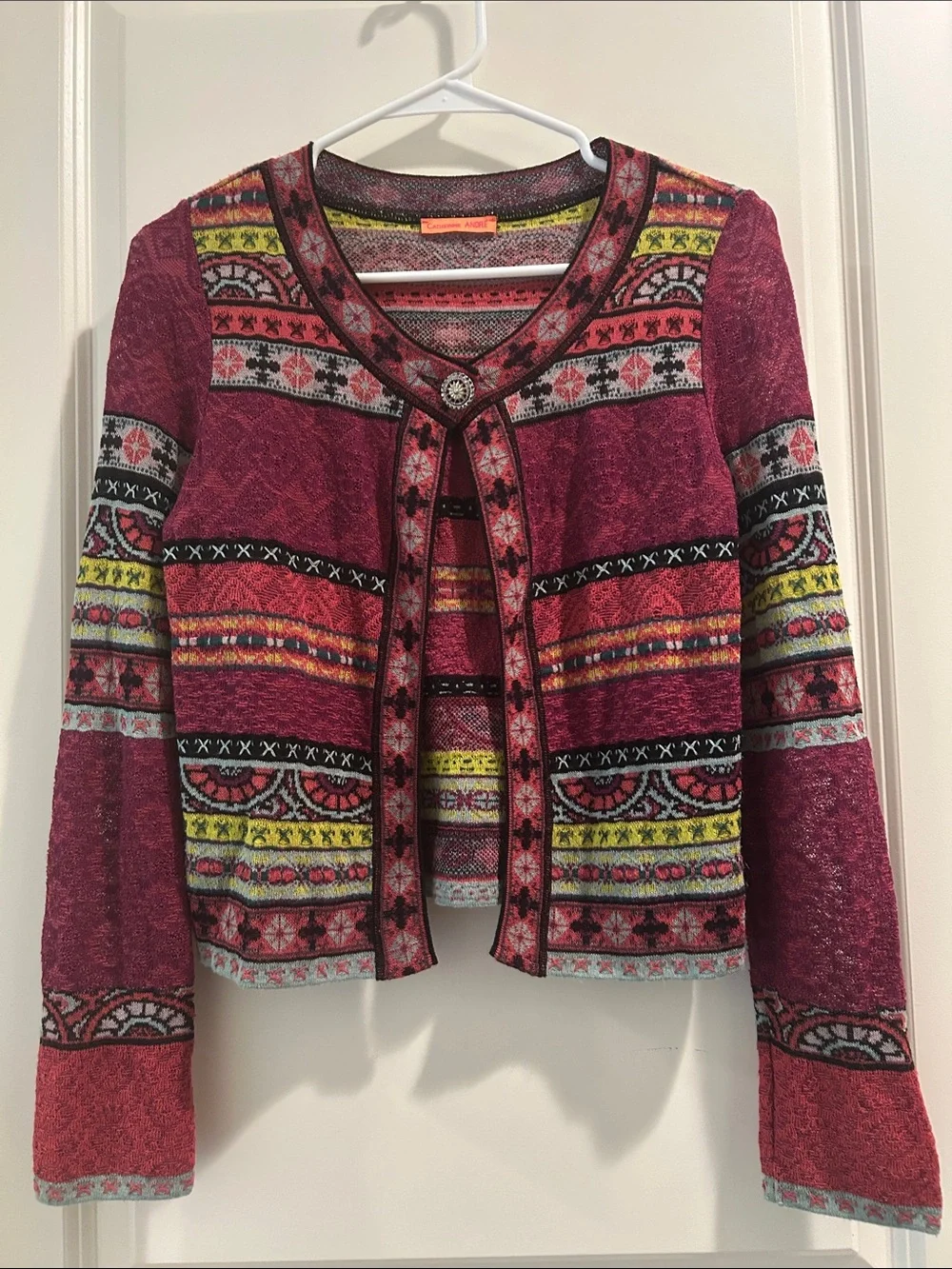 Catherine Andre multi patterned 1 button closure Long Sleeve multicolor Cardigan